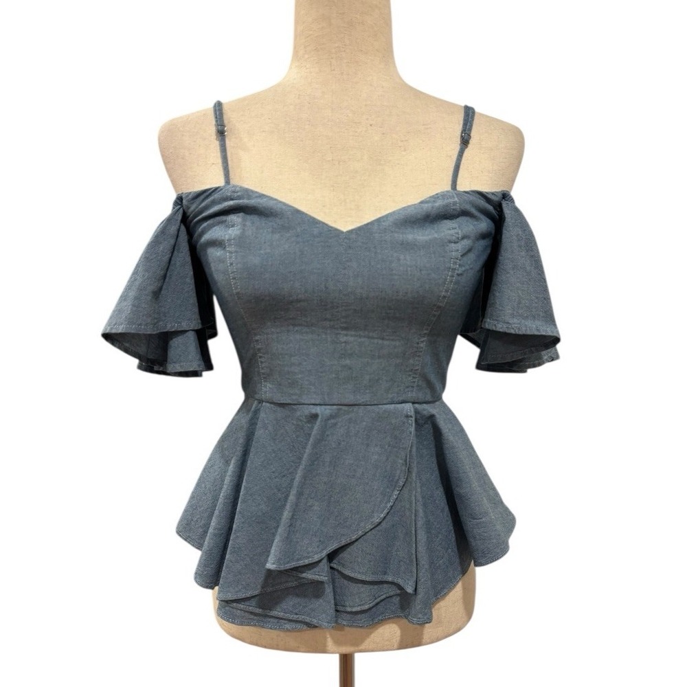Sea New York Denim Peplum Top Blue Women's Size 0